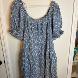 Old Navy Blue Floral Puff-Sleeve Midi Dress